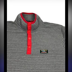 LL Bean Snap T Sweater Mens Large Gray Airlight Ribbed Knit Pullover